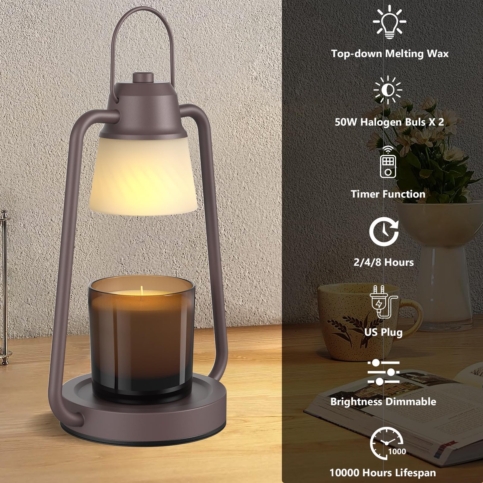 Candle Warmer Lamp with Timer, Dimmer Candle Warmer Scented Candles, Electric Wax Warmer for Jar Candles, Candle Lamp Warmer with 2 Bulbs,Home Decor, Birthday Gifts for Women Men - Image 7